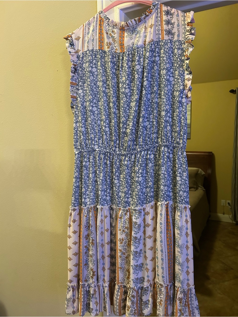 Blue Floral Tiered Boho Maxi Dress - Picture 3 of 4